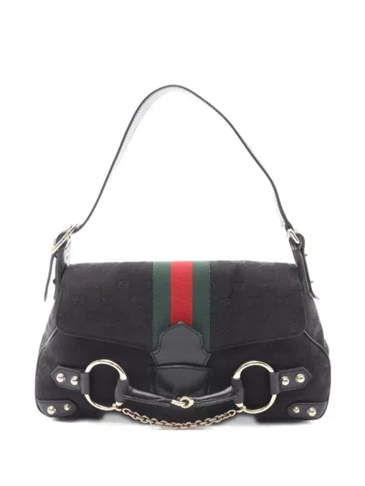 Pre-owned Gucci 10s Small Gg Horsebit-detail Shoulder Bag In Black