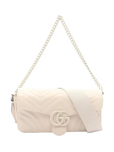 Pre-owned Gucci 10s Small Gg Marmont Shoulder Bag In Neutral