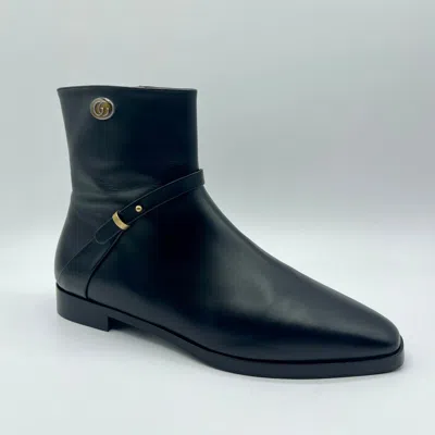 Pre-owned Gucci $1100  Women's Black Leather Zip Up Ankle Boots Eu 39.5/us 9.5 599019 1000
