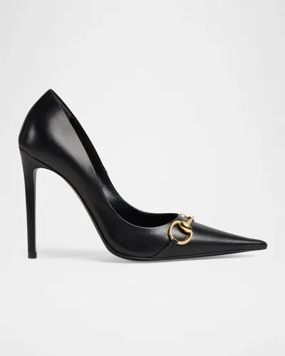 Gucci 110mm Donna Leather Horsebit Pumps In 1000 Nero