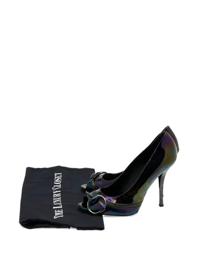 Pre-owned Gucci 110mm Horsebit Patent Leather Heeled Pumps In Black