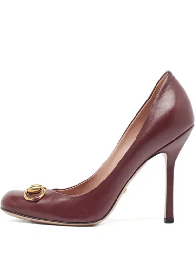 Pre-owned Gucci 110mm Jolene Leather Horsebit Pumps In Red