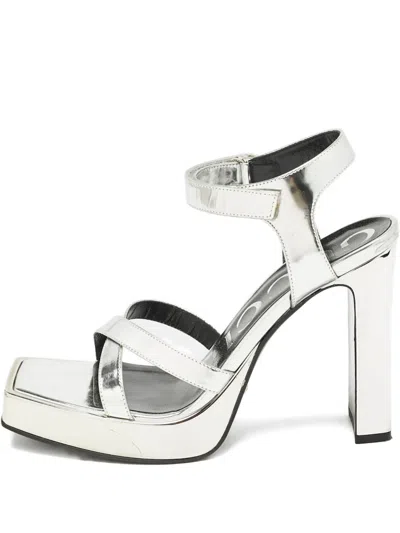 Pre-owned Gucci 110mm Platform Sandals In Silver