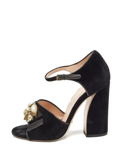 Pre-owned Gucci 110mm Velvet Heeled Sandals