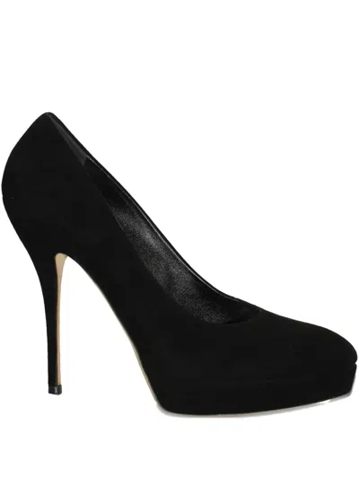 Pre-owned Gucci 115 Mm Suede Platform Pumps In Black