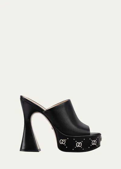 Gucci 115mm Janaya Platform Leather Slide Sandals In Black