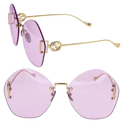 Pre-owned Gucci 1203 Violet Gold Metal Chain 001 Oversized Sunglasses Gg1203s Authentic In Purple