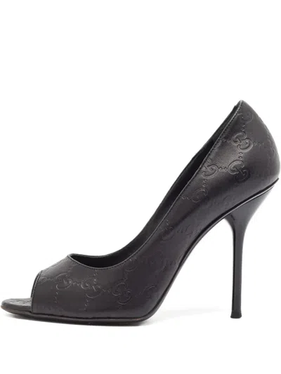 Pre-owned Gucci 120mm Leather-embossed Peep-toe Pumps