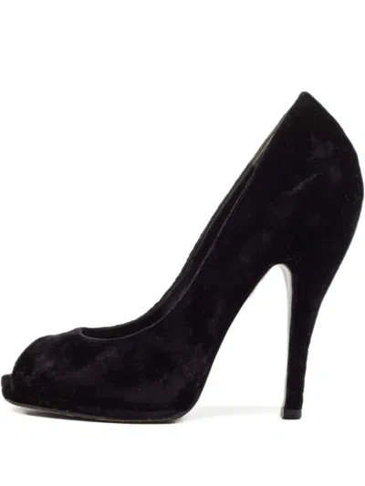 Pre-owned Gucci 120mm Velvet-finish Heeled Pumps In Black