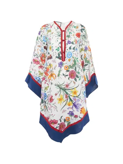 Pre-owned Gucci 1255356 Floral Asymmetric Dress In White