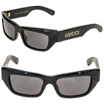 Pre-owned Gucci 1296 Black Narrow Rectangular Logo Gg1296s Unisex Mask Sunglasses 001 In Gray
