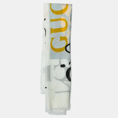 Pre-owned Gucci Ivory Coco Capitan Logo Print Modal & Silk Scarf