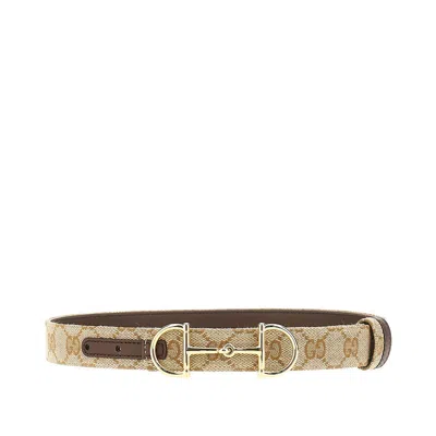 Gucci Reversible Belt With Monogram And Buckle In Neutral