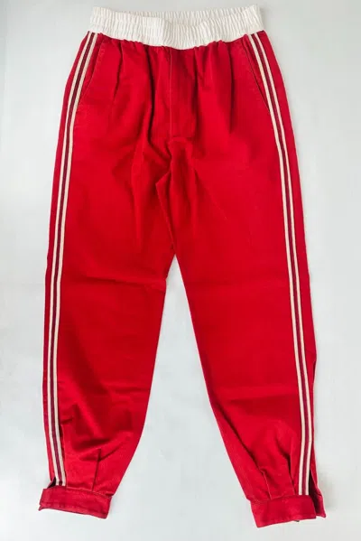 Pre-owned Gucci $1300  Men's Military Red Cotton Embroidered Logo Drill Pants 653392 6429