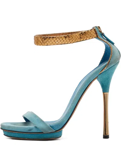 Pre-owned Gucci 130mm Kelis Sandals In Blue