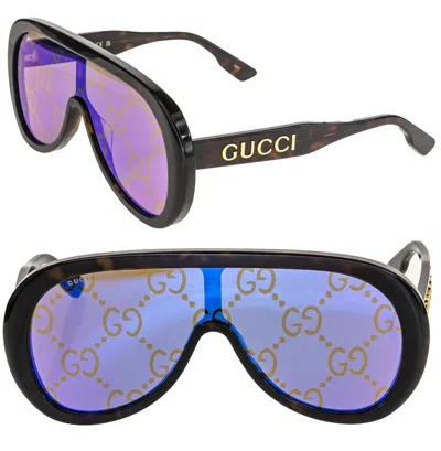 Pre-owned Gucci 1370 Havana Blue Print Mirror Gg1370s Aviator Mask Unisex Sunglasses 002
