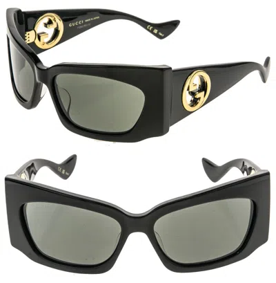 Pre-owned Gucci 1412 Black Gold Logo Gg1412s Geometric Mask Wrap Unisex Sunglasses 001 In Gray