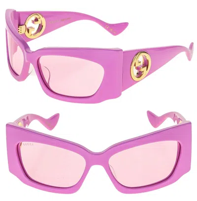 Pre-owned Gucci 1412 Pink Gold Logo Gg1412s Geometric Mask Wrap Unisex Sunglasses 003