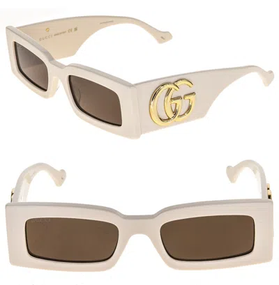 Pre-owned Gucci 1425 Ivory Brown Narrow Rectangular Logo Gg1425s Runway Sunglasses 004