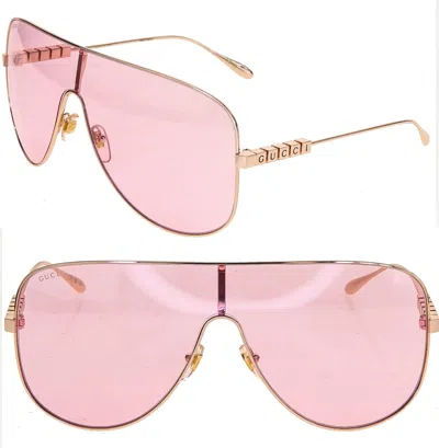 Pre-owned Gucci 1436 Pink Rose Gold Gg1436s Aviator Mask Unisex Metal Sunglasses 004