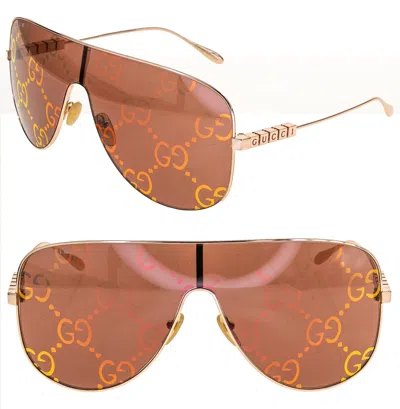 Pre-owned Gucci 1436 Rose Gold Red Print Mirror Gg1436s Aviator Mask Unisex Sunglasses 003