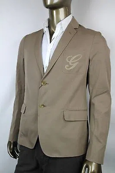 Pre-owned Gucci $1450  Mens Embroidered Logo Blazer Jacket Light Brown 337796 2903