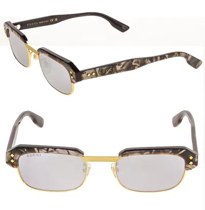 Pre-owned Gucci 1480 Brown Smoke Silver Mirror Sport Aviator Gg1480s Unisex Sunglasses 002