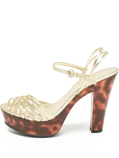 Pre-owned Gucci 150mm Metallic-finish Sandals In Gold