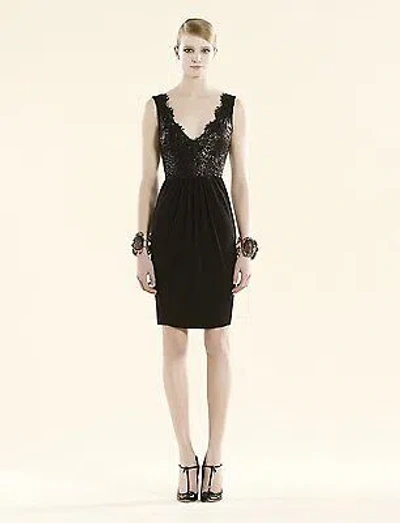 Pre-owned Gucci $1550 Auth  Black Dress With Lacquered Lace Flower Detail 324370 1000
