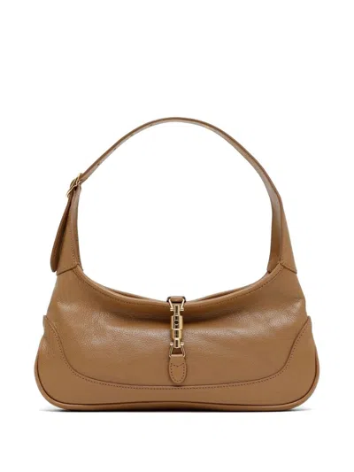 Gucci 16 Cm Height Leather Shoulder Bag With Nappa Lining, Gold-tone Hardware And Piston Closure In Marrone