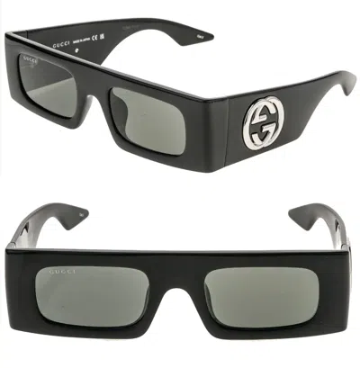 Pre-owned Gucci 1646 Black Narrow Rectangular Logo Gg1646s Runway Mask Sunglasses 001 In Gray