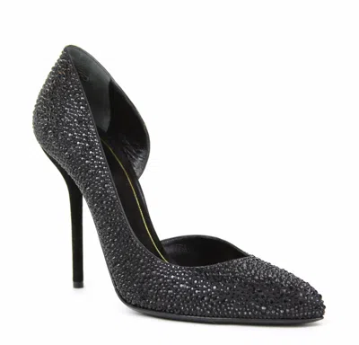 Pre-owned Gucci $1650  Black Satin Heel Pump With Crystals 309868 1000