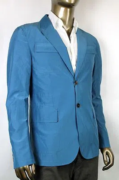 Pre-owned Gucci $1650  Mens Cotton Silk Two Button Light Blazer Jacket Teal 304814 4670 In Blue