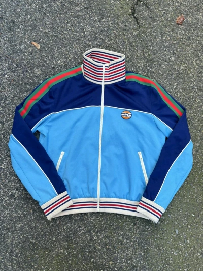 Pre-owned Gucci $1700 Blue Gg Colorblock Track Jacket In Multicolor