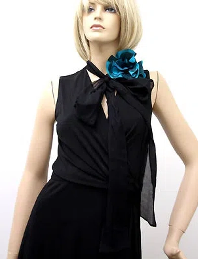 Pre-owned Gucci $1795 Authentic  Runway Dress W/ Flower Scarf, Black , M, 277881