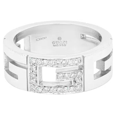 Pre-owned Gucci 18 Carat White Gold Open Work G Logo Diamond Band Ring