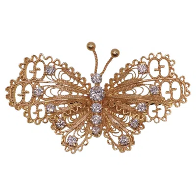 Pre-owned Gucci 18 Karat Yellow Gold Diamond Filigree Butterfly Bow Ring