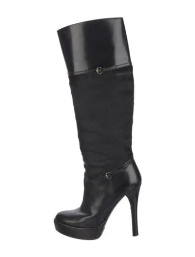 Pre-owned Gucci 182439 Ponyhair Boots In Black