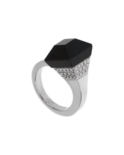 Gucci 18k 0.50 Ct. Tw. Diamond & Onyx Chiodo Ring (authentic Pre-loved) In Metallic