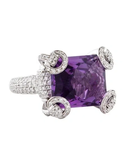 Pre-owned Gucci 18k Amethyst & Diamond Horsebit Ring In Multi
