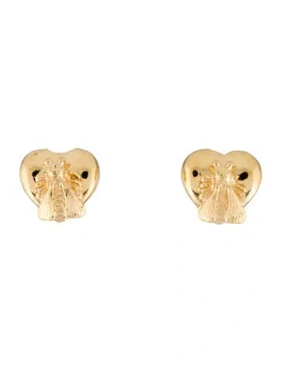 Pre-owned Gucci 18k Bee Heart Stud Earrings In Multi