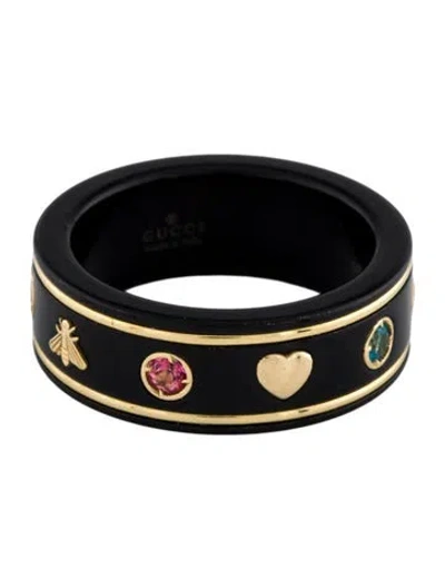 Pre-owned Gucci 18k Ceramic & Multistone Icon Ring