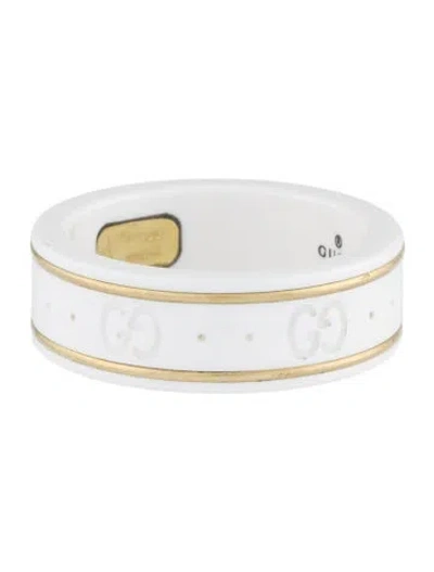 Pre-owned Gucci 18k Ceramic Icon Band Ring In White