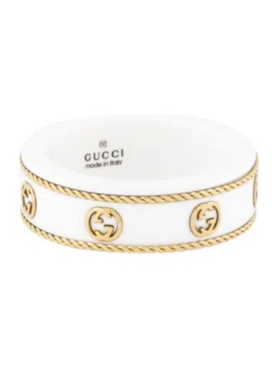 Pre-owned Gucci 18k Ceramic Icon Ring In Multi