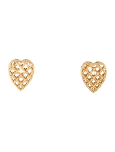Pre-owned Gucci 18k Diamantissima Heart Stud Earrings In Multi