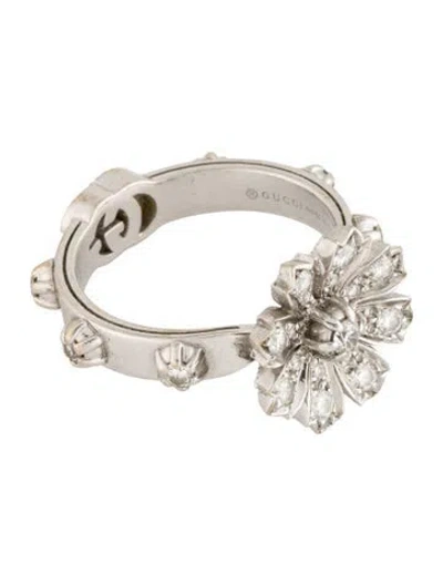 Pre-owned Gucci 18k Diamond Flora Cocktail Ring In Multicolor