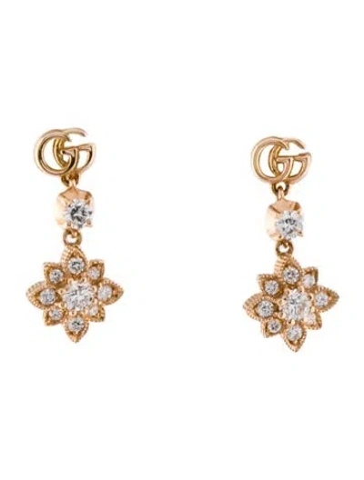Pre-owned Gucci 18k Diamond Flora Drop Earrings In Multi