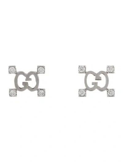 Pre-owned Gucci 18k Diamond Gg Icon Stardust Stud Earrings In Multi