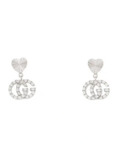 Pre-owned Gucci 18k Diamond Gg Running Heart Drop Earrings In Multicolor
