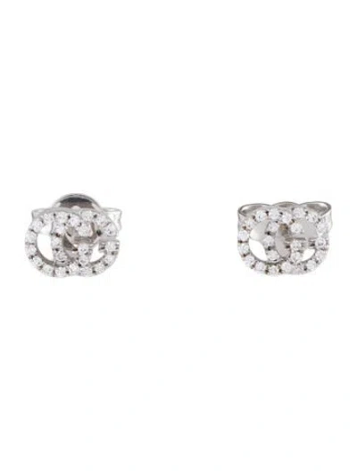 Pre-owned Gucci 18k Diamond Gg Running Stud Earrings In Multi
